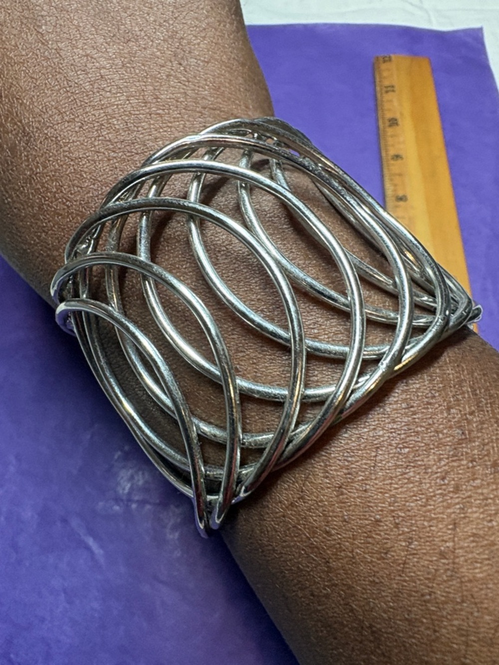 Silver Wave Openwork Cuff Bracelet - Elegant Women's Bracelet